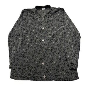 Vintage CP SHADES‎ Gray Floral Button Down Top Size M Lagenlook Boho Relaxed Fit